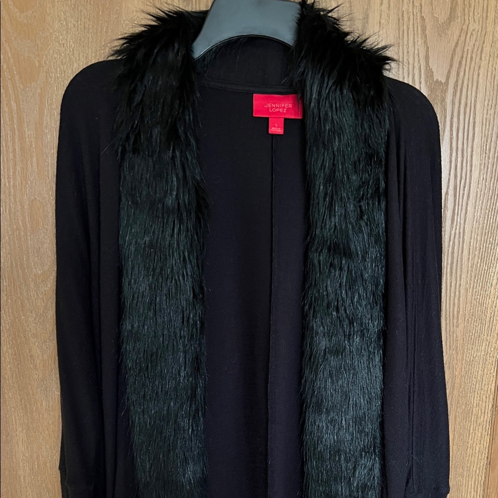 Jennifer Lopez faux fur cardigan black color size SMALL